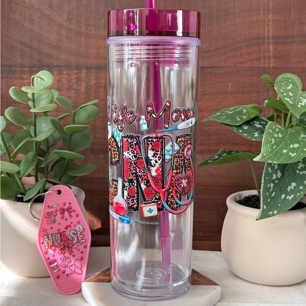 Wife, Mom and CNA Purple Tumbler with Pink Keychain
